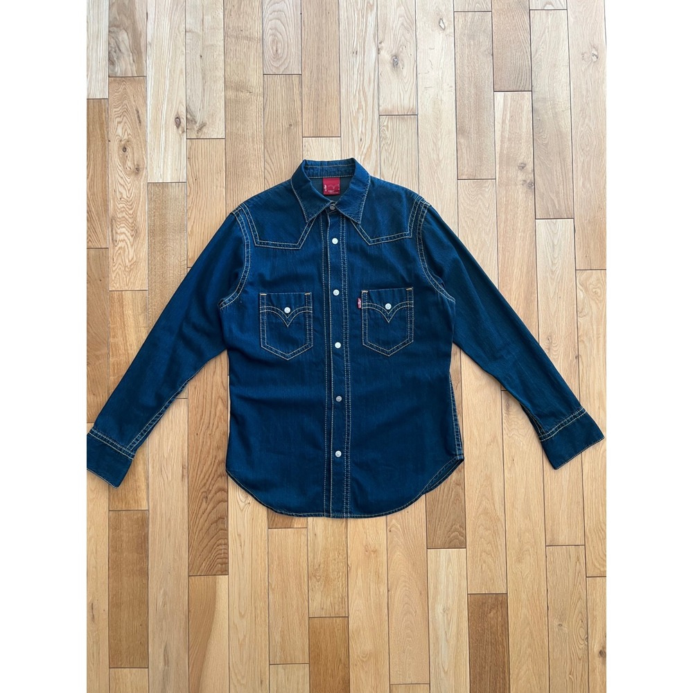 Vintage Levi's Type 1 Men's Western Snap Button Dark Denim Long Sleeve Shirt M